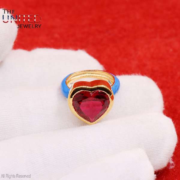 Red Heart Gemstone 925 Sterling Silver Gold-Plated Enamel Ring