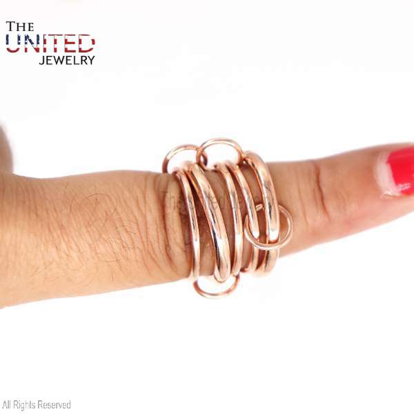 Rose Gold Interlocking 925 Sterling Silver Multi-Band Statement Ring
