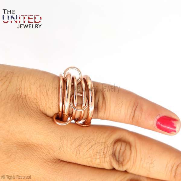Rose Gold Interlocking 925 Sterling Silver Multi-Band Statement Ring