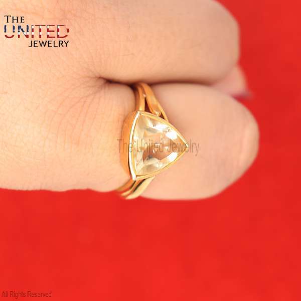 Trillion-Cut Citrine 925 Sterling Silver Modern Solitaire Ring