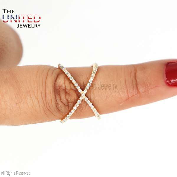 Criss-Cross "X" 925 Sterling Silver Diamond Pavé Statement Ring