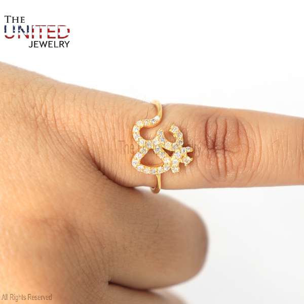 Hindu Spiritual OM Script 925 Sterling Silver Gold-Plated Ring