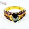 Artisan Hematite & Ruby 925 Sterling Silver Gold-Plated Statement Ring