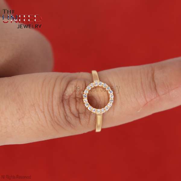 925 Sterling Silver Diamond Pave Circle Medallion Gold Plated Ring