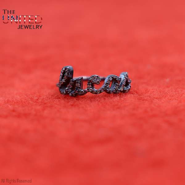 Royal "Queen" Script 925 Sterling Silver Diamond Pavé Ring