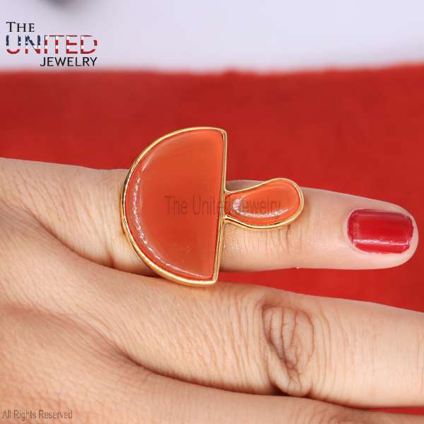 Oversized Coral  Mushroom Statement Ring 925 Sterling Silver 