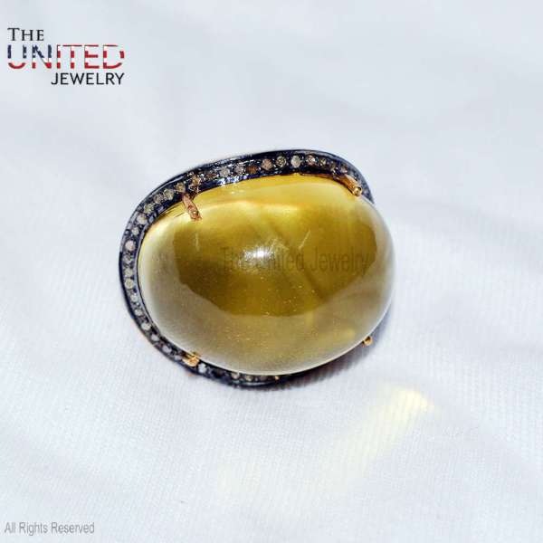 925 Sterling Silver Massive Oval Citrine Cabochon Statement Cocktail Ring