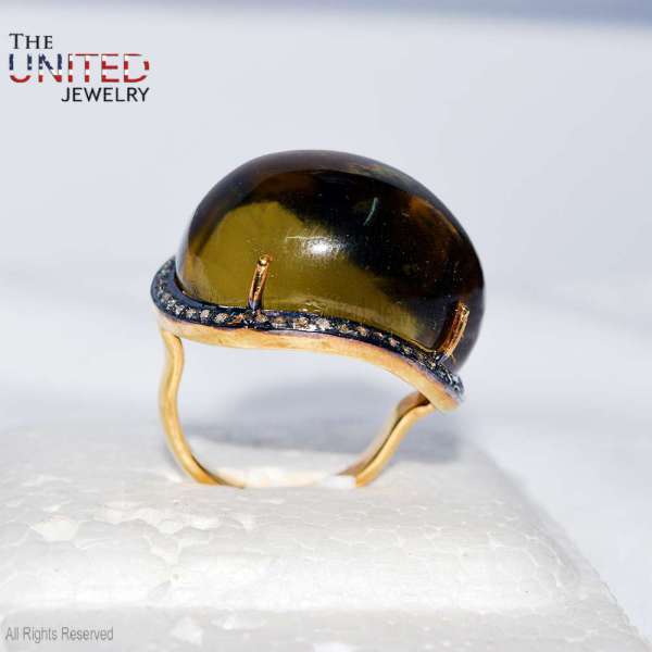 925 Sterling Silver Massive Oval Citrine Cabochon Statement Cocktail Ring