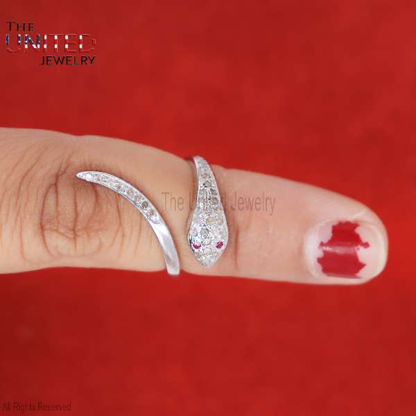 Artisan Snake Wrap Ring 925 Sterling Silver | Pave Stone Serpent Band with Ruby Eyes