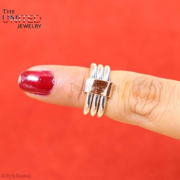 925 Sterling Silver Multi-Strand Ring with Rose Gold Vermeil Connector