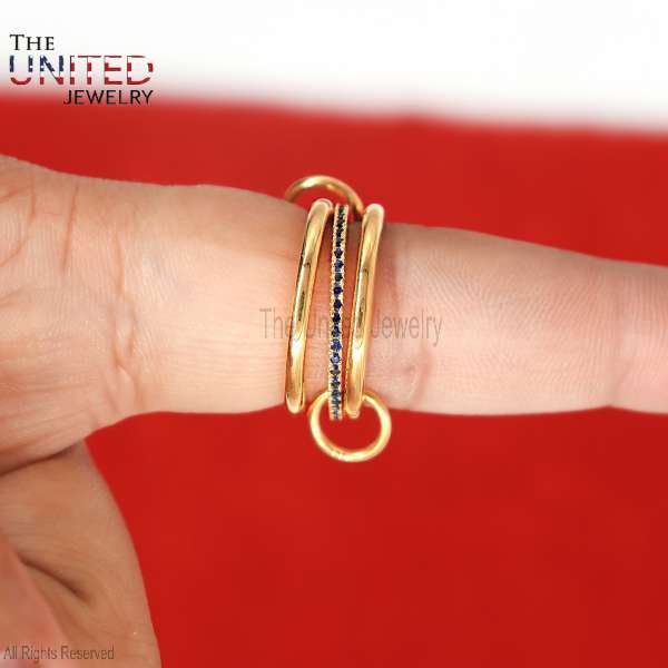 925 Sterling Silver Multi-Band Galaxy Ring with Blue Sapphire Accents