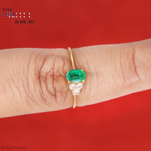 925 Sterling Silver Minimalist Gold Plated Emerald Statement Ring