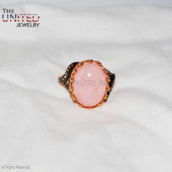 Vintage Pink Opal Statement Ring in 925 Sterling Silver