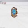 925 Sterling Silver Gold-Plated Long Filigree Blue Fire Opal Shield Ring