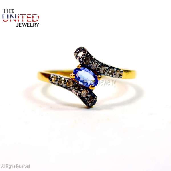 Natural Tanzanite Bypass Ring in 925 Sterling Silver