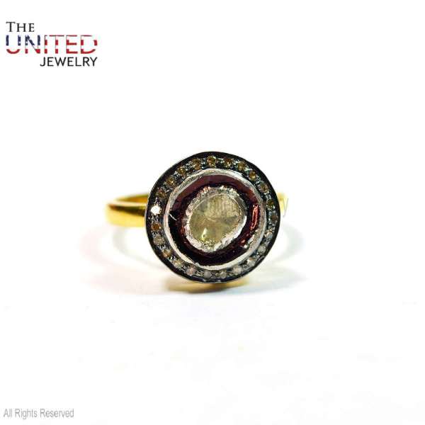 925 Sterling Silver Vintage Target Halo Polished Gemstone Statement Ring