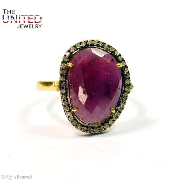Natural Raw Ruby Statement Ring in 925 Sterling Silver