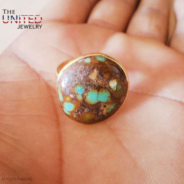 Natural Boulder Turquoise 925 Sterling Silver Gold Vermeil Statement Ring