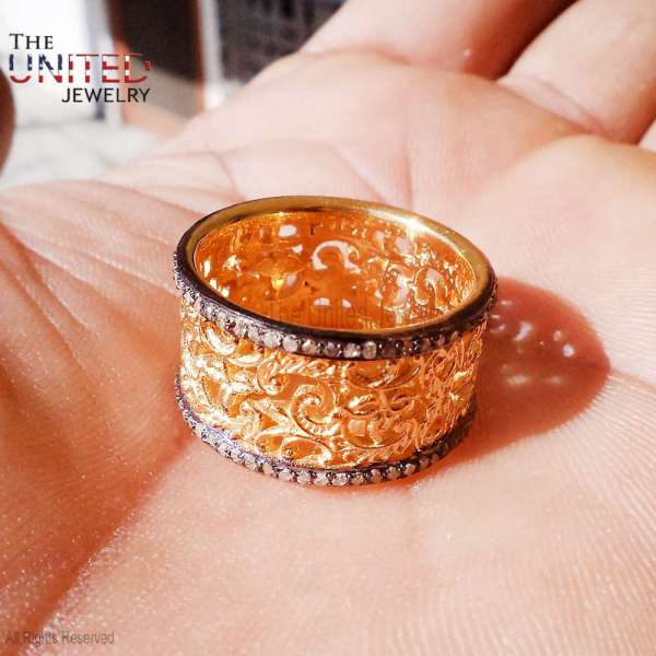 Vintage Filigree Wide Band Ring in 925 Sterling Silver