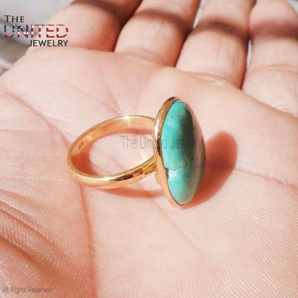 Handmade 925 Sterling Silver Natural Turquoise Organic Bezel Statement Ring