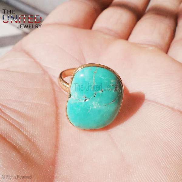 Handmade 925 Sterling Silver Natural Turquoise Organic Bezel Statement Ring