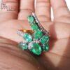 Natural Emerald Cluster Statement Ring in 925 Sterling Silver
