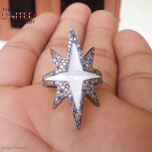 Handmade 925 Sterling Silver White Enamel North Star Celestial Ring