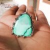 Handmade 925 Sterling Silver Raw Turquoise Oxidized Pavé Statement Ring