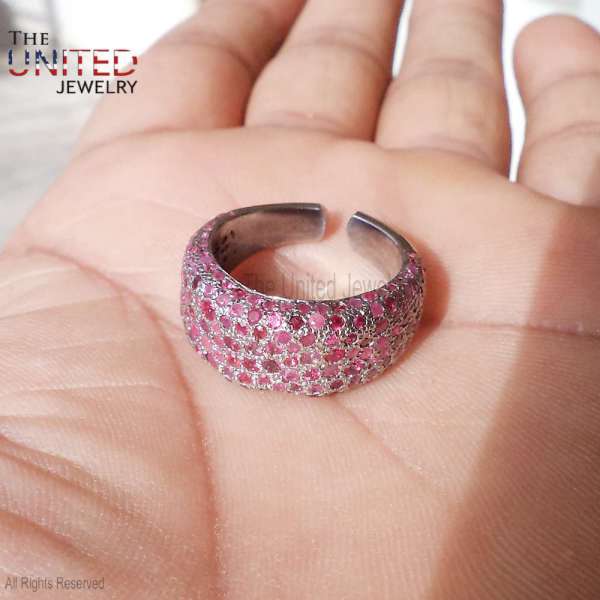 925 Sterling Silver Natural Ruby & Emerald Floral Statement Cocktail Ring