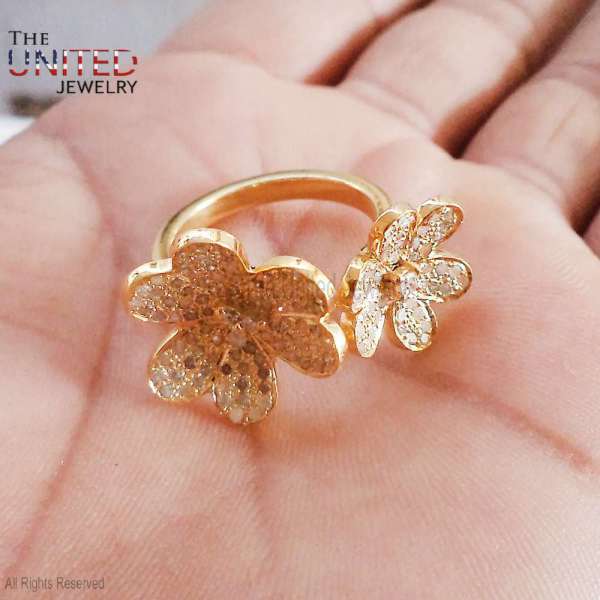 925 Sterling Silver Pave Diamond Flower Bypass Ring