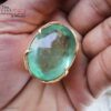 Handmade 925 Sterling Silver Gold Vermeil Massive Oval Green Gemstone Ring
