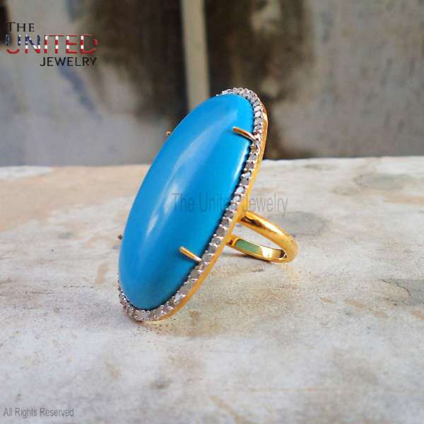 925 Sterling Silver Turquoise Oval Cabochon Ring