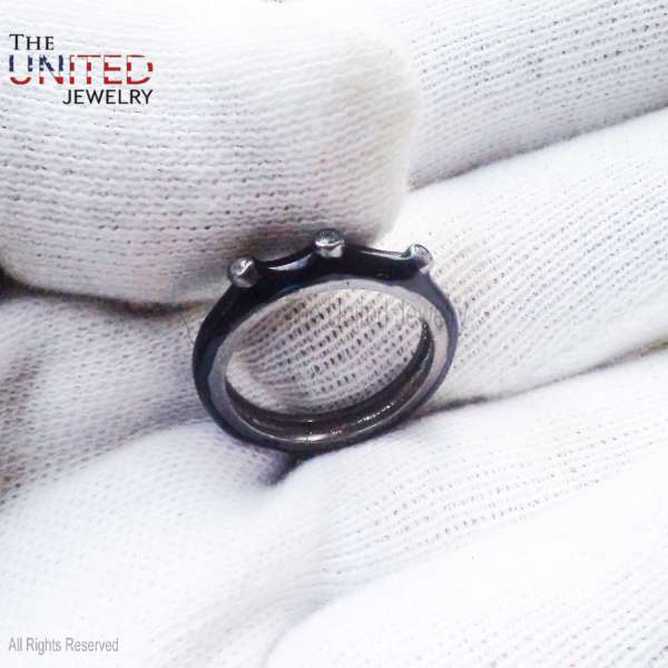 Handmade 925 Sterling Silver Black Rhodium Triple Stone Crown Band