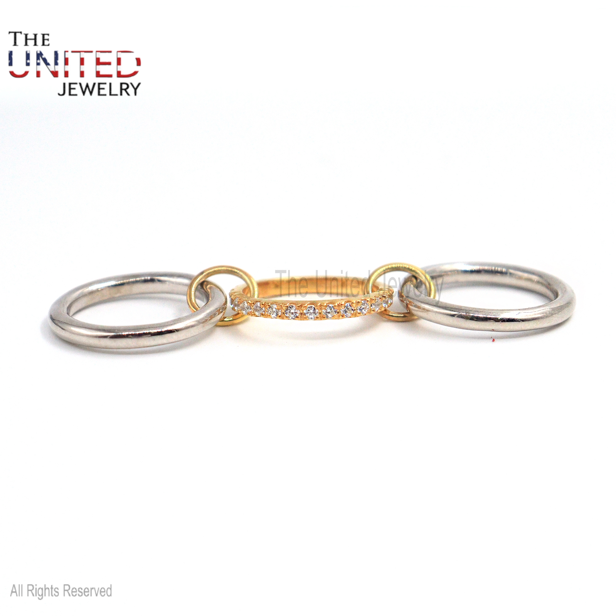925 Sterling Silver Three -Finger Linked Ring – Gold Vermeil Pave Diamond Bridge Connector Ring