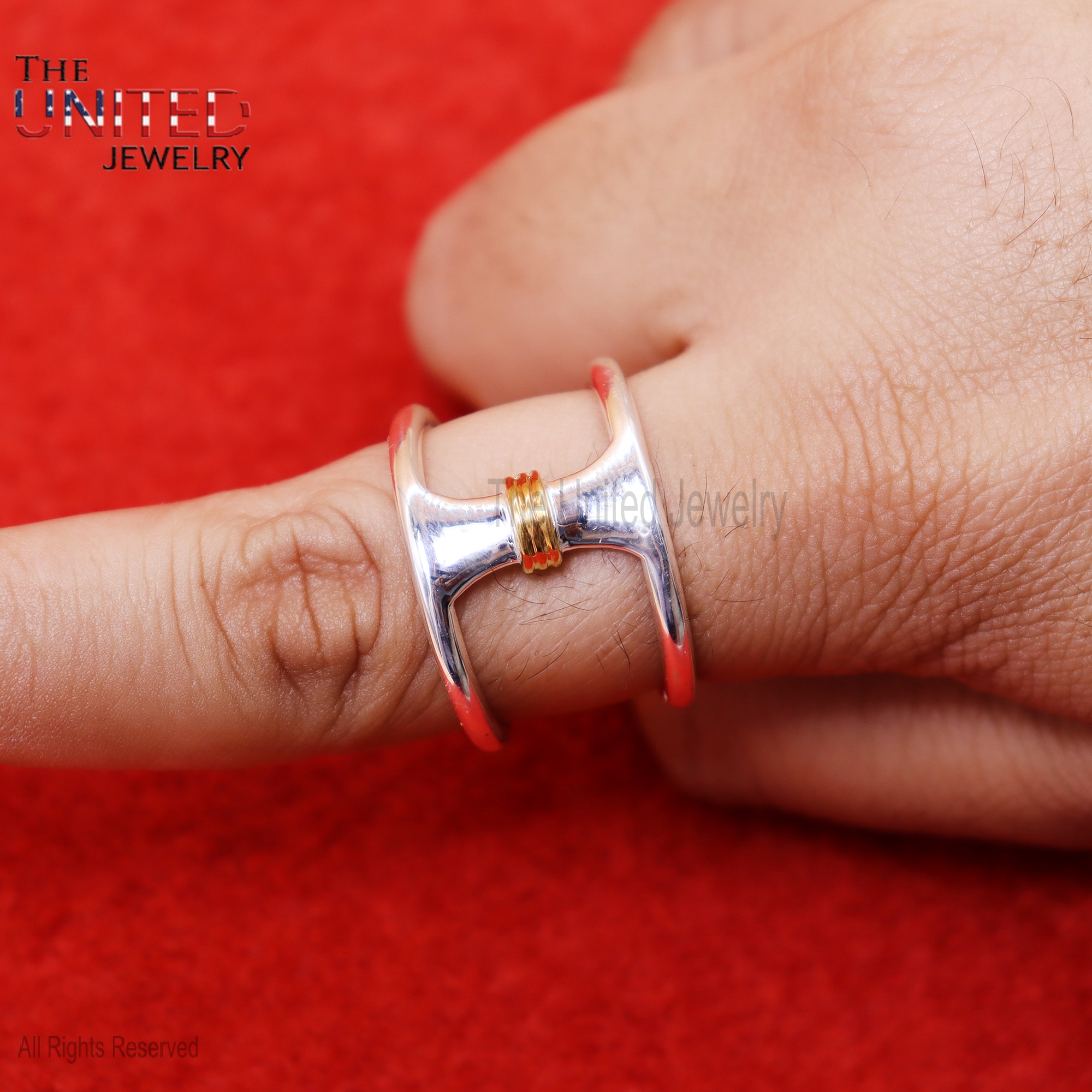 Modern Double Band 925 Sterling Silver Ring | Two-Tone Statement Wide H-Ring | Minimalist Geometric Jewelry