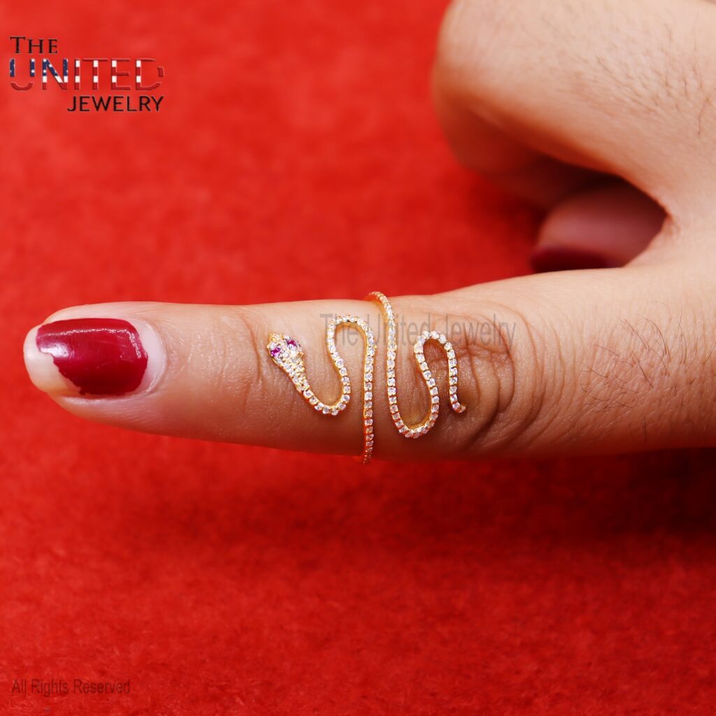 Handmade 925 Sterling Silver Gold Snake WraHandmade 925 Sterling Silver Gold Snake Wrap Ring with Ruby Eyesp Ring with Ruby Eyes