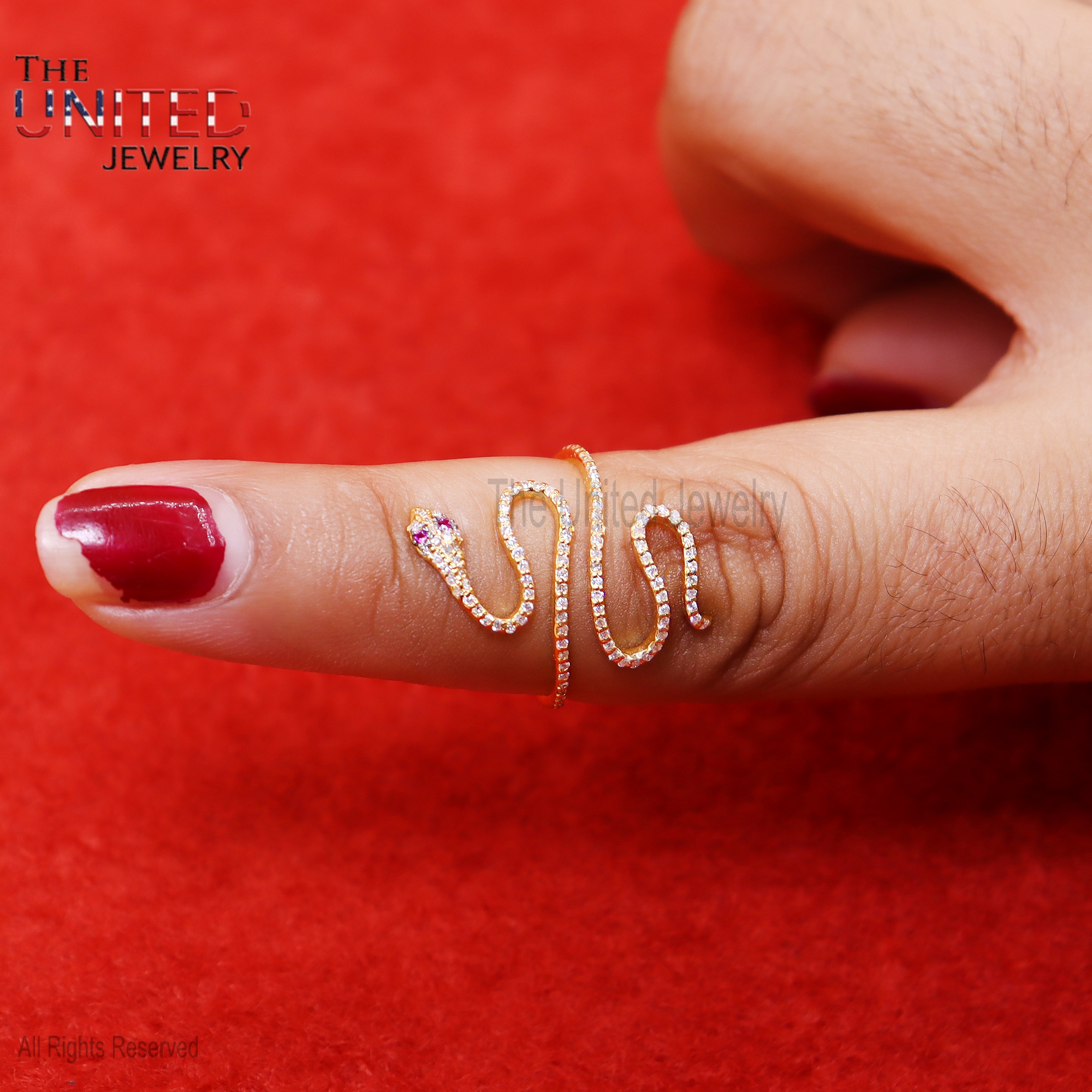 Handmade 925 Sterling Silver Gold Snake WraHandmade 925 Sterling Silver Gold Snake Wrap Ring with Ruby Eyesp Ring with Ruby Eyes