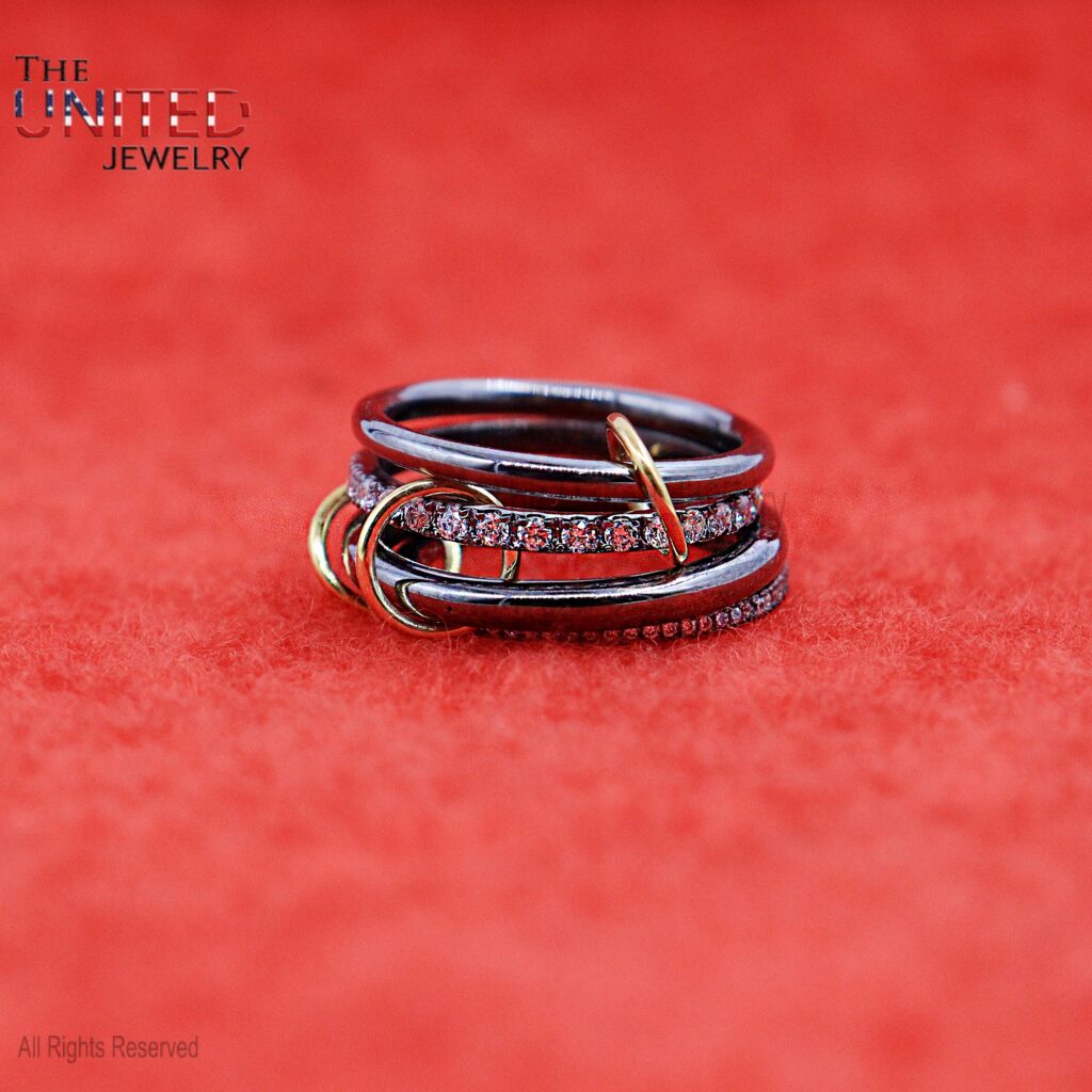 Handmade 925 Sterling Silver Gold Vermeil Hexagon Salt & Pepper Zircon Shield Ring