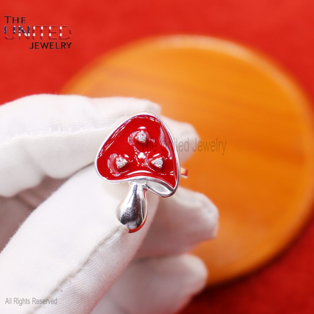 Cute Red Mushroom 925 Sterling Silver Ring