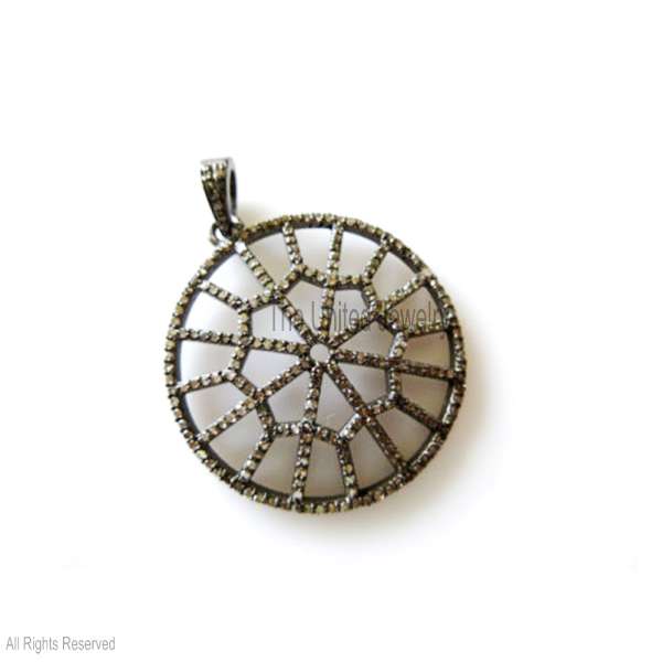 925 Sterling Silver Geometric Web Medallion Pendant – Pave Diamond Mandala Charm