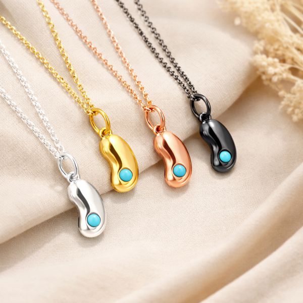 14K Gold Plated Turquoise Lucky Bean Charm Necklace, Sterling Silver Pendant