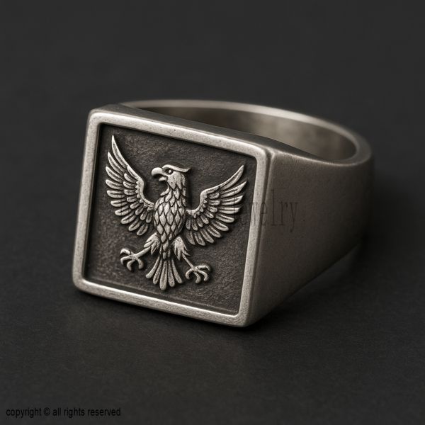 Oxidized Sterling Silver Eagle Signet Ring: Gothic Biker Jewelry