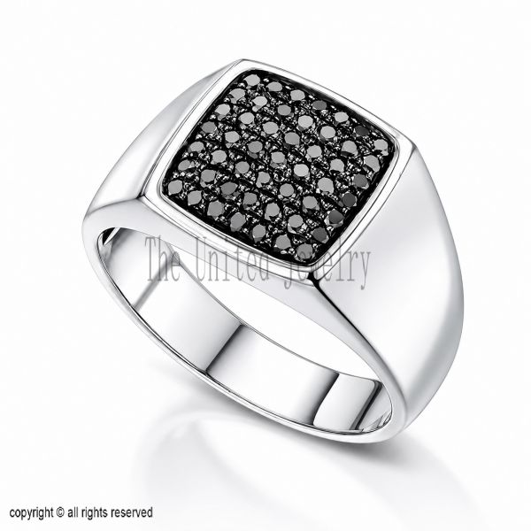 925 Sterling Silver Black Spinel Pave Signet Ring, Gothic Statement Jewelry