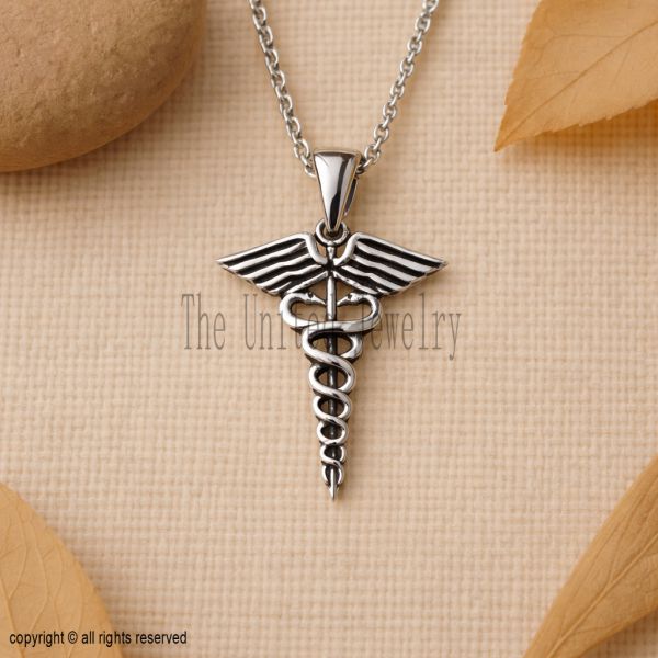 925 Sterling Silver Caduceus Pendant, Medical Symbol Necklace, Doctor Nurse Jewelry, Healthcare Gift