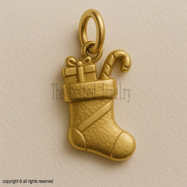 925 Sterling Silver Christmas Stocking Charm Pendant, Gift, Gold Plated Jewelry