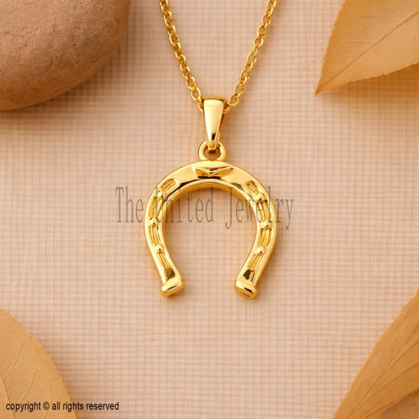 925 Sterling Silver Horseshoe Pendant, Gold Plated Lucky Charm Necklace