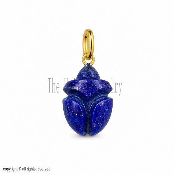 925 Sterling Silver Lapis Lazuli Scarab Beetle Charm Pendant, Gold Vermeil Egyptian Beetle Jewelry