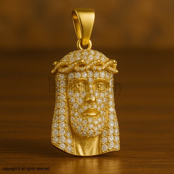 925 Sterling Silver Moissanite Crowned Head Pendant | Iced Out Religious Pendant | Gold Vermeil Hip Hop Charm