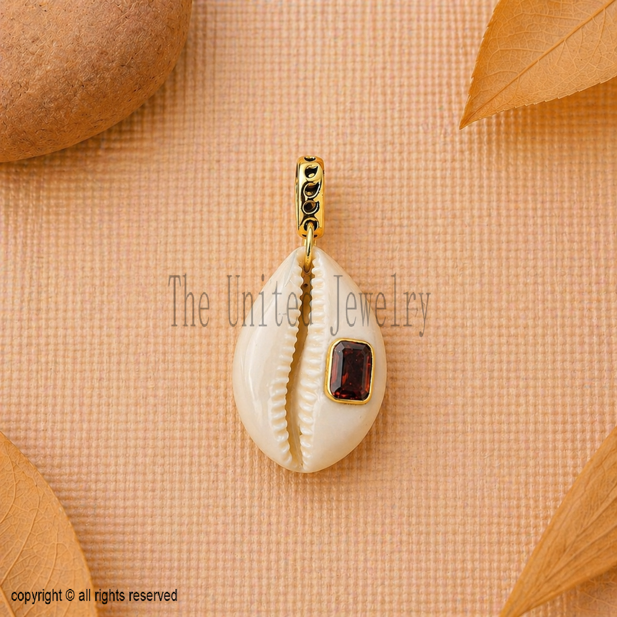 925 Sterling Silver Natural Sea Cowrie Shell Ruby Charm Pendant Jewelry