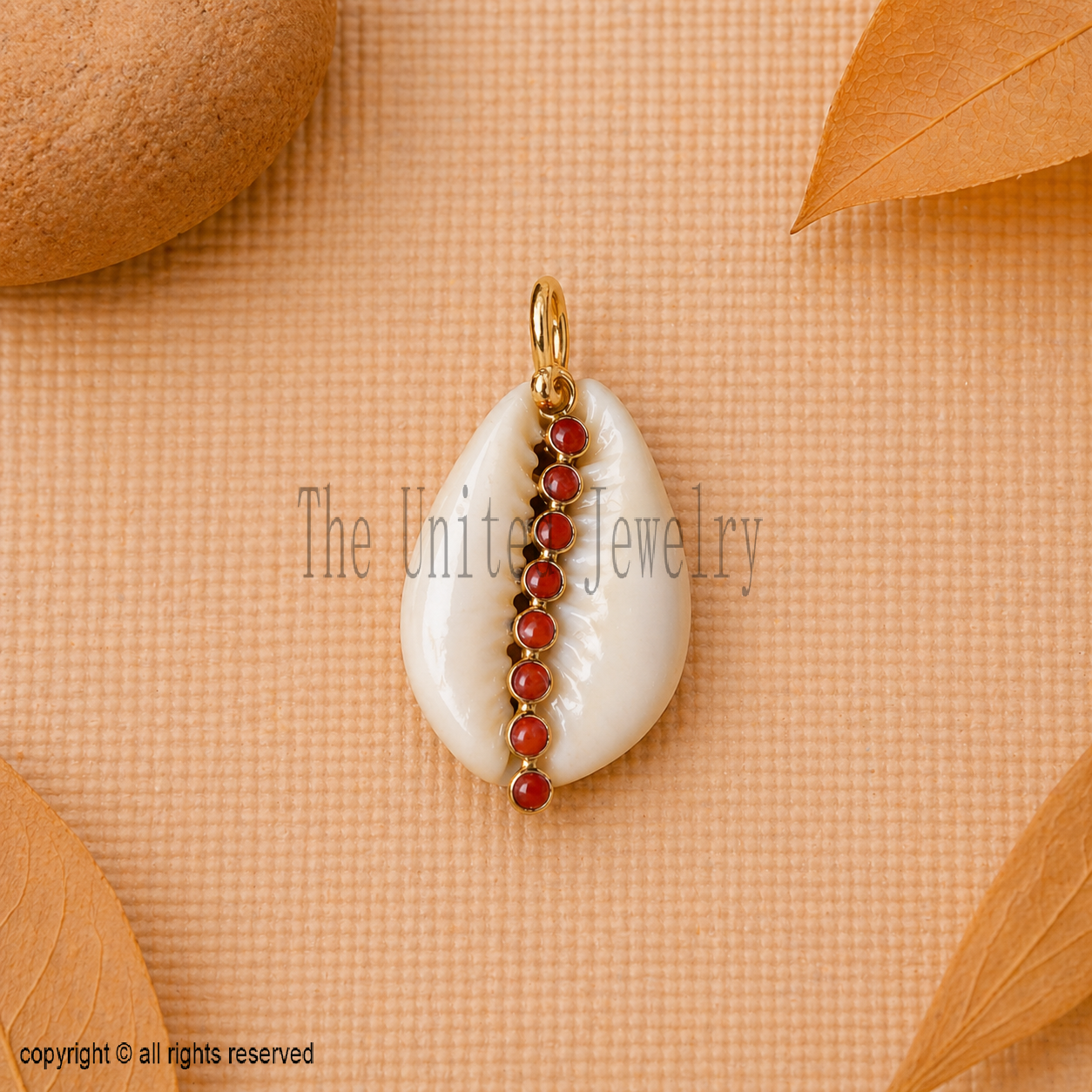 925 Sterling Silver Natural Sea Cowrie Shell Ruby Charm Pendant Jewelry